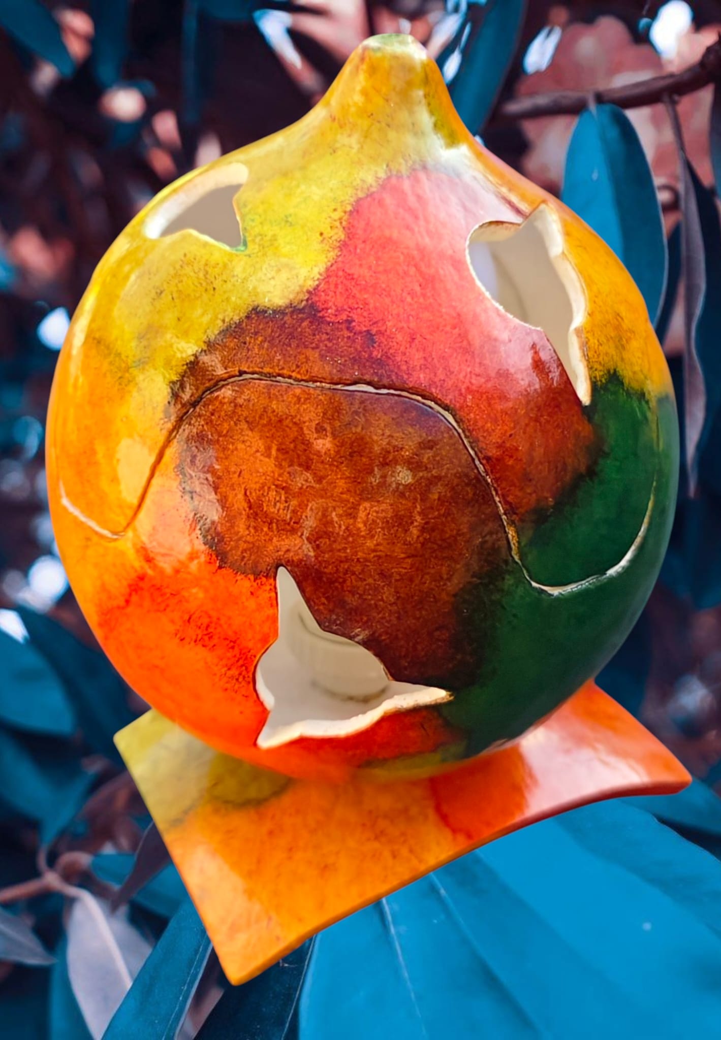 Lampe Calebasse petit modèle Rouge Orangé vert