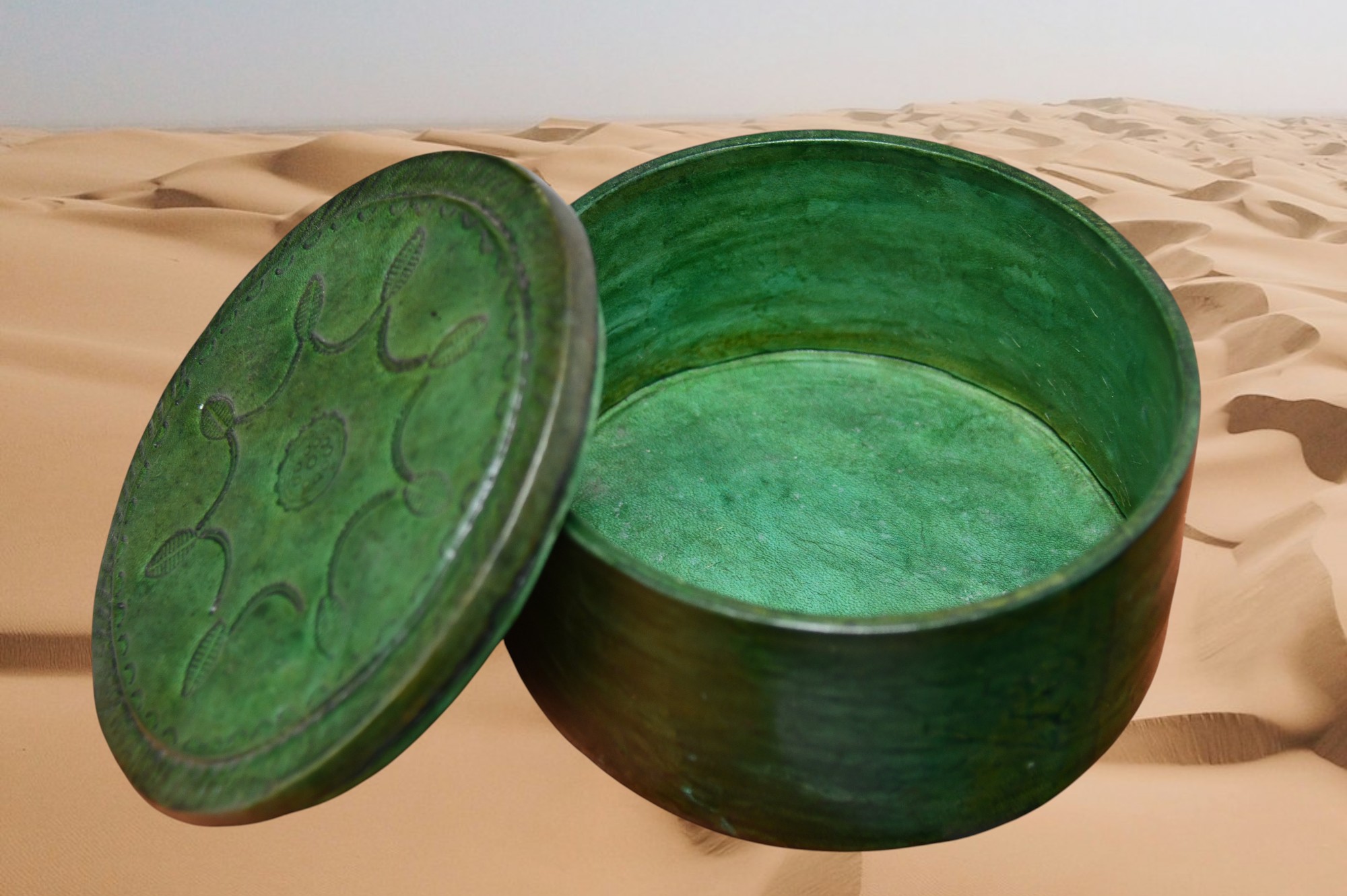 Boite à bijoux en cuir ronde – Image 4